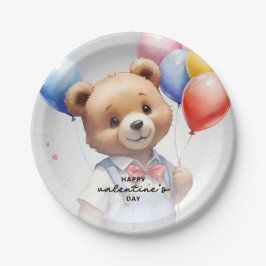 バレンタインデーかわいい水色クマとバルーン|過去記事 ペーパープレート