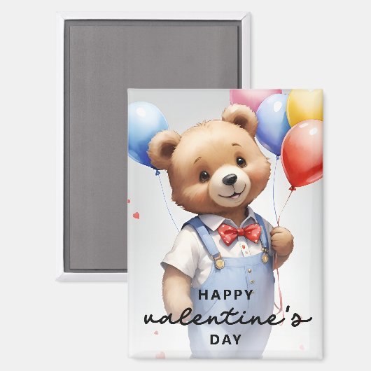 バレンタインデーかわいい水色クマとバルーン|過去記事 マグネット (正面/裏面)
