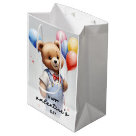 バレンタインデーかわいい水色クマとバルーン|過去記事 ミディアムペーパーバッグ