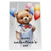 バレンタインデーかわいい水色クマとバルーン|過去記事 ミディアムペーパーバッグ (正面)