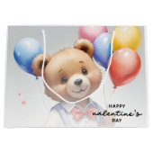 バレンタインデーかわいい水色クマとバルーン|過去記事 ラージペーパーバッグ (正面)