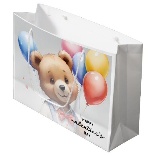 バレンタインデーかわいい水色クマとバルーン|過去記事 ラージペーパーバッグ (正面アングル)