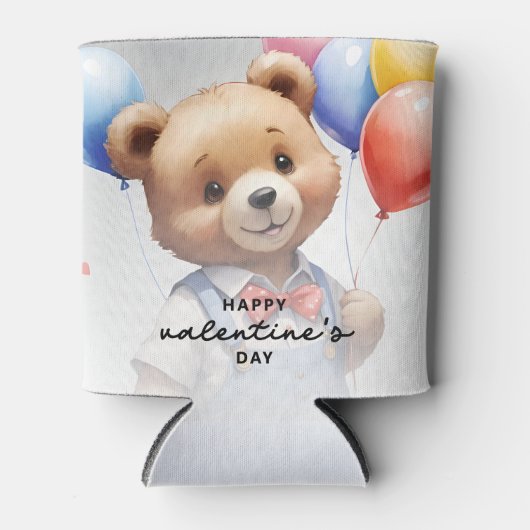 バレンタインデーかわいい水色クマとバルーン|過去記事 缶クーラー (正面)