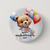 バレンタインデーかわいい水色クマとバルーン|過去記事 缶バッジ (正面)