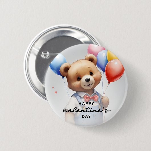 バレンタインデーかわいい水色クマとバルーン|過去記事 缶バッジ (正面&裏面)