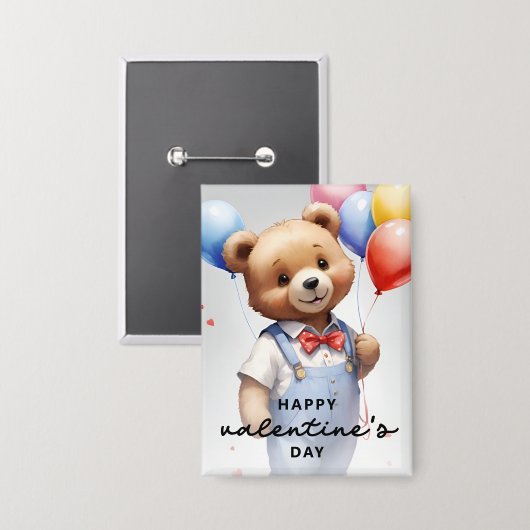 バレンタインデーかわいい水色クマとバルーン|過去記事 缶バッジ (正面/裏面)