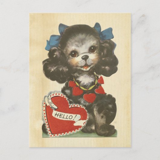 バレンタインデーかわいい犬のレトロ動物によって汚される子供 シーズンポストカード (正面)