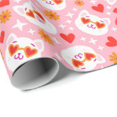 バレンタインデーかわいい猫ハートサングラス ラッピングペーパー (ロールコーナー)