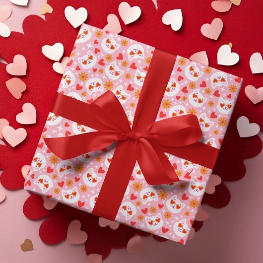 バレンタインデーかわいい猫ハートサングラス ラッピングペーパー