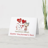 バレンタインデーかわいい猫ハート水彩 カード (正面)