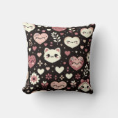 バレンタインデーかわいい猫ハート花柄 クッション (正面)