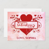 バレンタインデーかわいい赤ピンクのハート追加の名前 ポストカード (正面/裏面)