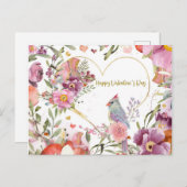 バレンタインデーかわいらしバードウォーターの色フローラ ポストカード (正面/裏面)