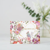 バレンタインデーかわいらしバードウォーターの色フローラ ポストカード (スタンド正面)