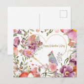 バレンタインデーかわいらしバードウォーターの色フローラ ポストカード (正面/裏面)