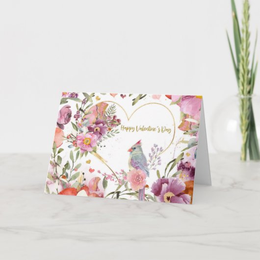 バレンタインデーかわいらしバードウォーター色フローラ シーズンカード (正面)
