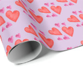 バレンタインデーかわいらしパープルウォーターカラーハート ラッピングペーパー (ロールコーナー)