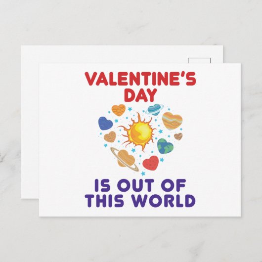 バレンタインデーがこの世界の惑星から出ているハート ポストカード (正面/裏面)