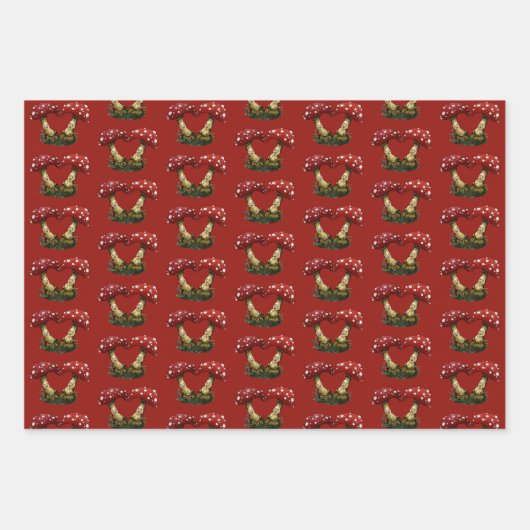 バレンタインデーが大好きかわいい赤いキノコ ラッピングペーパーシート (正面2)