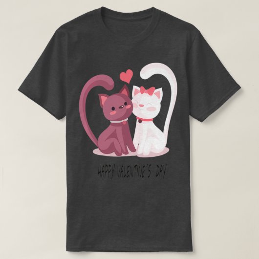 バレンタインデーが楽しい可愛い猫たち Tシャツ (デザイン正面)