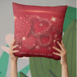 バレンタインデーきらめくハート金ゴールドスターレッド クッション