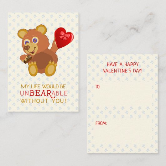 バレンタインデーくまのおもしろいな子供の学校の教室 ノートカード (正面/裏面)