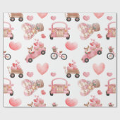 バレンタインデーにかわいいフクロウズピンクハート ラッピングペーパー (フラット)