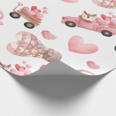 バレンタインデーにかわいいフクロウズピンクハート ラッピングペーパー (角)