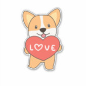 バレンタインデーにかわいい動物のためのコルギ犬 シール (正面)