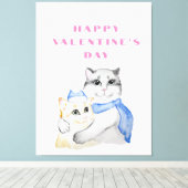 バレンタインデーにかわいい水色の猫 キャンバスプリント (インサイチュ (ウッドフロア))