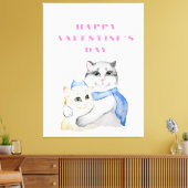 バレンタインデーにかわいい水色の猫 キャンバスプリント (インサイチュ (リビング))