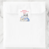 バレンタインデーにかわいい水色の猫 スクエアシール (バッグ)