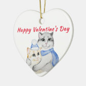 バレンタインデーにかわいい水色の猫 セラミックオーナメント (左)