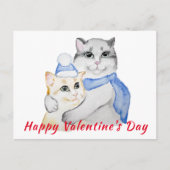 バレンタインデーにかわいい水色の猫 ポストカード (正面)