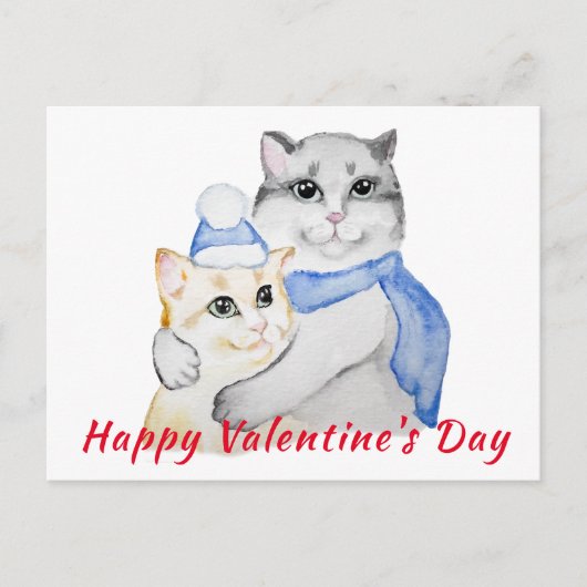 バレンタインデーにかわいい水色の猫 ポストカード (正面)