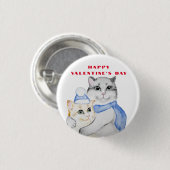 バレンタインデーにかわいい水色の猫 缶バッジ (正面&裏面)