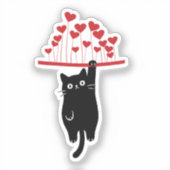 バレンタインデーにくつろぐ面白い黒猫 シール (正面)