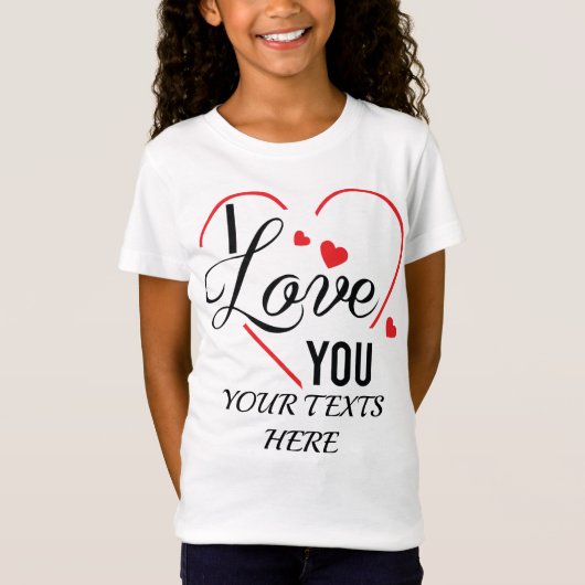 バレンタインデーにぴったりなハートのグラフィックが入った"I Love You"のテキスト Tシャツ (正面)