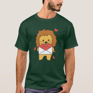 バレンタインデーにぴったりなハートを持つかわいいライオン f tシャツ
