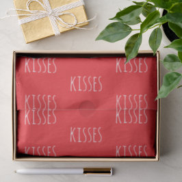 バレンタインデーにぴったりな大胆でロマンチックな赤と白の「Kisses」デザイン 薄葉紙