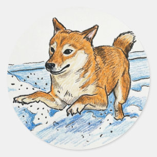 バレンタインデーにぴったりな"恋に飛び込む"柴犬デザイン ラウンドシール