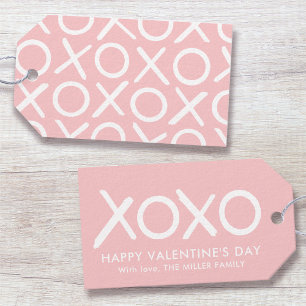 バレンタインデーにぴったりなXOXO Hugs & Kisses Pastel Pink ギフトタグ