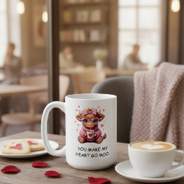 バレンタインデーにぴったりのかわいいユーモアあふれるデザイン "ユー メイク マイ ハート ゴー ム コーヒーマグカップ