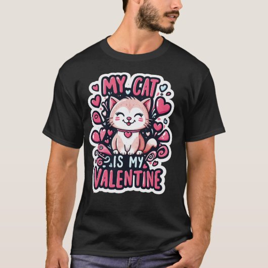 バレンタインデーにゃんこ Tシャツ (正面)