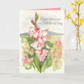 バレンタインデーにグラジオラスの花のお誕生日おめでとう カード (黄色い花)