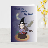 バレンタインデーにハートとキスを持つ魔女 カード (黄色い花)