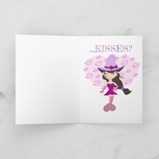 バレンタインデーにハートとキスを持つ魔女 カード (内部)