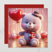 バレンタインデーにハートを持つクマ シーズンカード (正面/裏面)