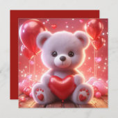 バレンタインデーにハートを持つクマ シーズンカード (正面/裏面)
