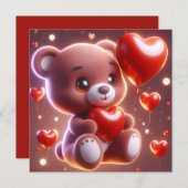 バレンタインデーにハートを持つクマ シーズンカード (正面/裏面)